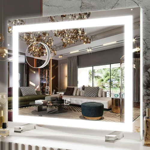 Vista 29 de FENNIO - Espejo de tocador con luces, espejo de maquillaje iluminado LED, pantalla táctil con 3 modos de iluminación, regulable, para mesa
