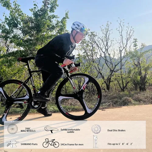 Vista 2 de EUROBIKE OBK Bicicleta de carretera para hombres 21.3 in marco 21 velocidad 700C ruedas para hombre bicicleta de viaje