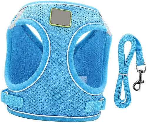 Vista 5 de COLLBATH Reflective Dog Vest Harness Set with Breathable Mesh Chest Strap Lightweight and Pet Pulling Strap for Outdoor Walking Blue S Comfortable