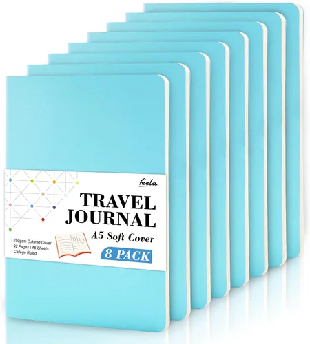 Vista 9 de Feela - Paquete de 8 cuadernos de tapa blanda en masa, cuadernos universitarios rayados para el trabajo, cuaderno de viaje rayado para mujeres