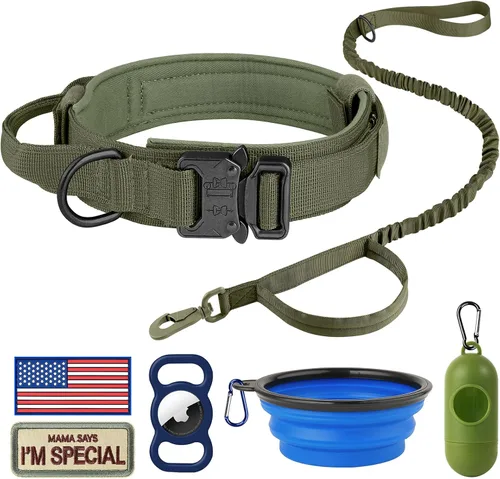 Vista 16 de HYDEME Collar táctico ajustable para perro, collar de nailon de entrenamiento militar con mango de control y hebilla de metal pesado para perros