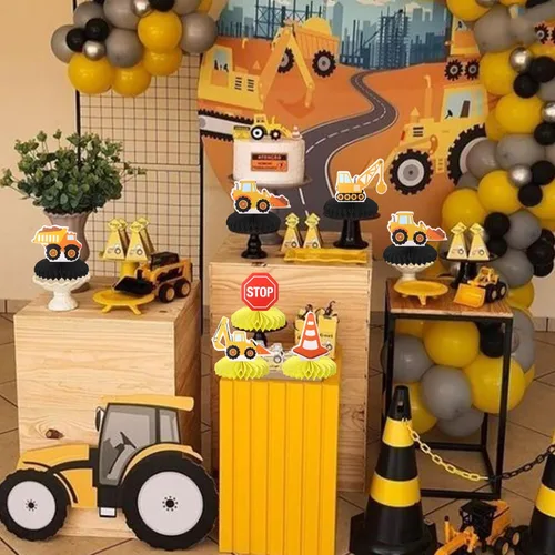 Vista 6 de 6 piezas de construcción de panal de abeja, centro de mesa, letrero de parada, camión volquete, excavadora, tractor, centros de mesa para tema
