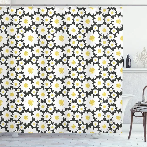 Vista 44 de Ambesonne Decor Collection, juego de cortina con ganchos para regadera