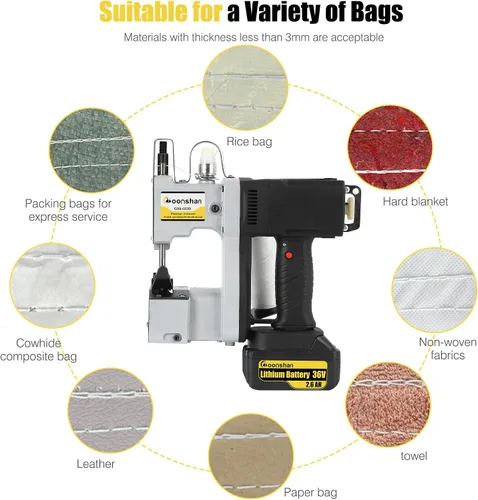 Vista 5 de Máquina de cierre de bolsas inalámbrica + 6 rollos de hilo de coser resistente