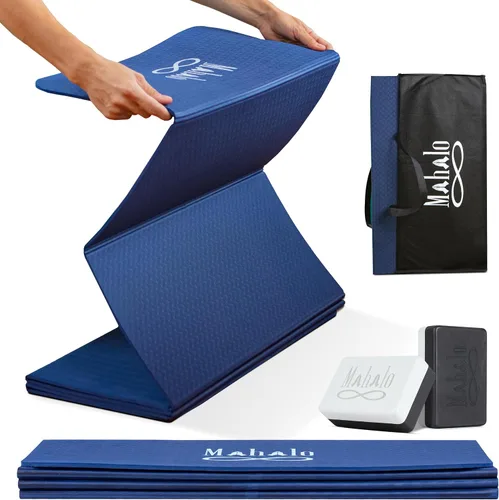 Vista 10 de Esterilla de yoga plegable + bolsa de transporte, esterilla de entrenamiento de 7 pliegues de 6 mm, fácil de almacenar, esterilla de ejercicio