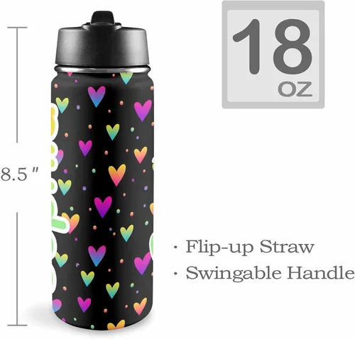 Vista 6 de Botellas de agua personalizadas para niñas, de acero inoxidable con aislamiento de doble pared con pajita, botella de agua de color degradado
