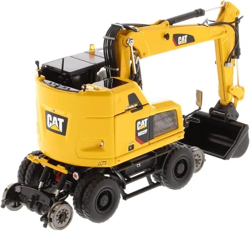 Vista 2 de Diecast Masters Excavadora con ruedas para ferrocarril Caterpillar M323F a escala 1:50 - Versión amarilla de seguridad Camiones para gatos