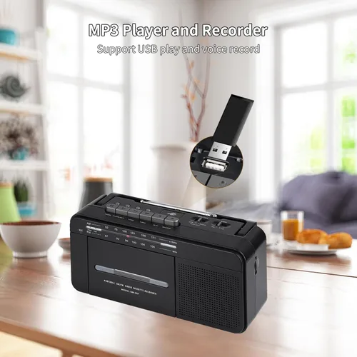 Vista 5 de SEMIER Boombox - Grabadora de cinta de casete de conversión MP3, radio AM FM, convertidor digital de casete a MP3, grabación USB, micrófono