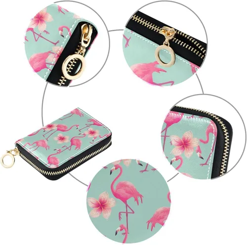 Vista 2 de Tarjetero de cuero para mujer, cartera pequeña de piel RFID con cremallera para tarjetas, Multicolor163, Compacto