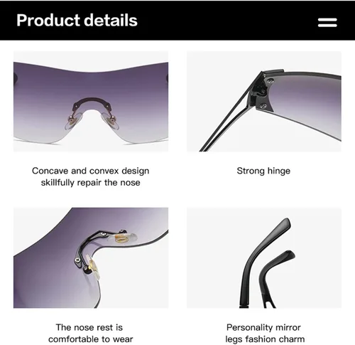 Vista 5 de Gafas de sol Y2K para mujeres y hombres, lentes de sol degradados sin montura con pierna de metal a la moda, escudo envolvente