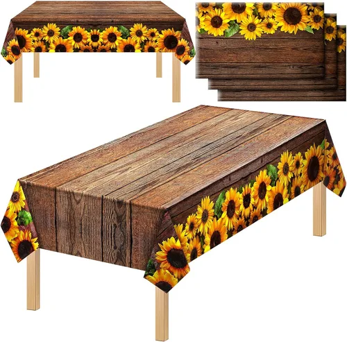 Vista 9 de Tegeme Mantel desechable de plástico de madera con girasol, 42.5 x 70.8 pulgadas, 1 unidad