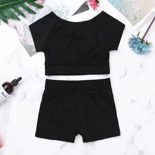 Vista 6 de Traje de baño deportivo sin mangas con pantalones cortos para entrenamiento y fitness para niñas y niñas