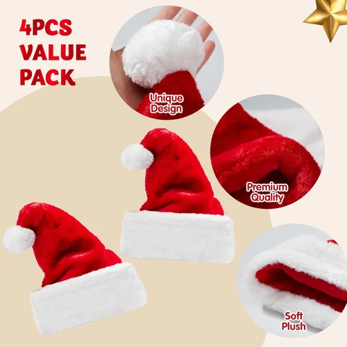 Vista 4 de JOYIN Sombreros de Navidad, paquete de 4 sombreros de Papá Noel de alta calidad, sombreros de Navidad de terciopelo rojo para Navidad, suministros