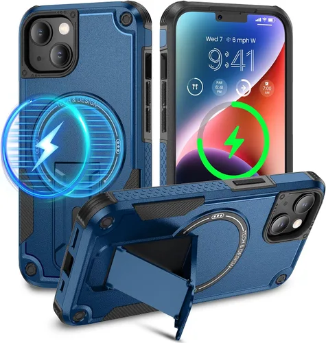 Vista 8 de Caka Funda para iPhone 13 y Funda para iPhone 14 [Compatible con Magsafe] [Soporte Invisible Integrado] [Protección Resistente contra Caídas] A