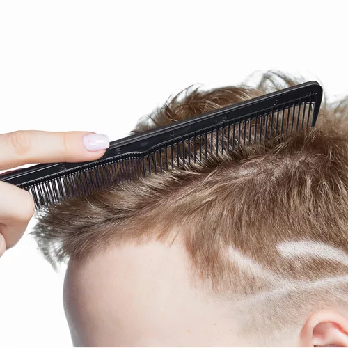 Vista 3 de Styling Gear #150 - Juego de 3 peines de corte de barbero, para hombre y mujer, para peinado, barba y bigote. Fabricado en los Estados Unidos (negro)