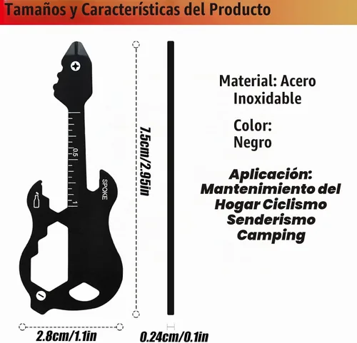 Vista 4 de Llavero multiherramienta de guitarra, herramienta de bolsillo, herramienta de cartera, llavero abridor de botellas 12 en 1 (guitarra, negro)