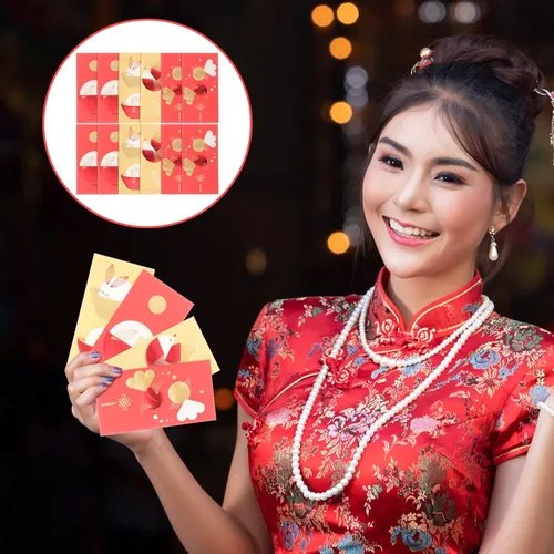 Vista 8 de ABOOFAN Sobres rojos de año nuevo chino: 12 unidades 2023 Año del conejo Paquete rojo Lucky Money Pockets Hong Bao Gift Money Sobres Feng Shui