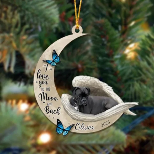 Vista 79 de Adorno colgante personalizado de ángel durmiendo en la luna, perro sabueso afgano, nombre personalizado, acrílico impreso en 2D plano – cumpleaños