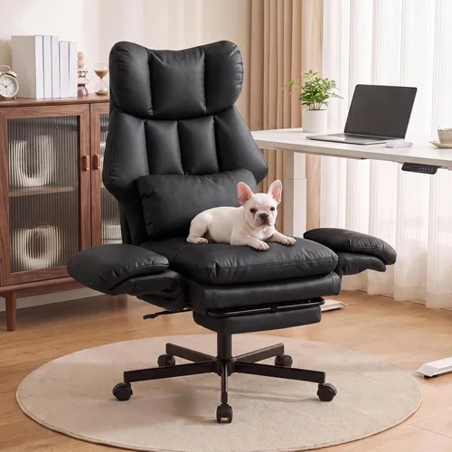 Vista 5 de Silla cruzada con reposapiés, silla de oficina grande y alta con brazos Cuero Pu Negro