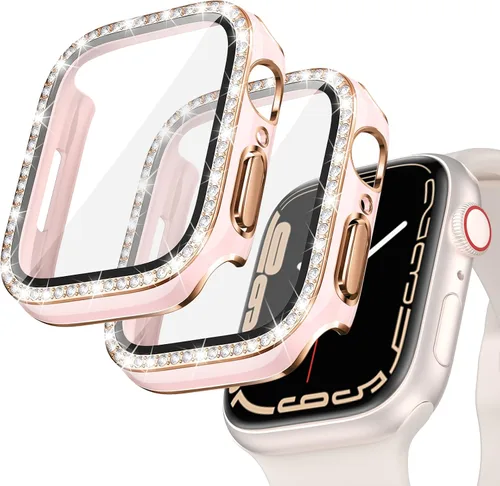 Vista 14 de Goton - Pack de 2 Fundas Bling para Apple Watch con Protector de Pantalla 40mm SE 3/2/1, Series 6/5/4, Funda con Purpurina para Mujer con Diamantes
