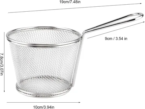 Vista 6 de Cesta para freír profundamente, mini chips de acero inoxidable, cestas para freír alimentos, colador de presentación de alimentos, herramienta