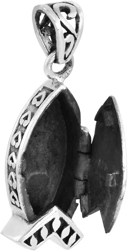 Vista 3 de Collar con caja de oración de plata de ley diseño de peces cristianos con cadena de 0079in