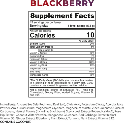 Vista 3 de REDMOND Re-Lyte Immunity, mezcla de suplementos multivitamínicos (BlackBerry)