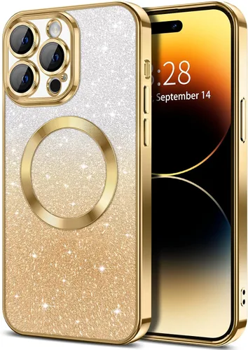 Vista 113 de Hython Funda para iPhone 13 Pro transparente con purpurina magnética [compatible con MagSafe] Protector completo de lente de cámara delgado