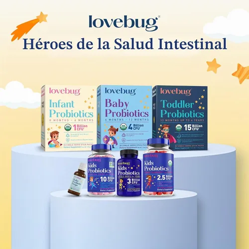 Vista 9 de LoveBug Probiotics: suplemento de probióticos de múltiples cepas para niños pequeños. 60 Esferas fáciles de tragar. 3 mil millones CFU. Comprimidos