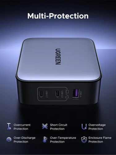 Vista 5 de UGREEN Adaptador de viaje USB C de 65 W, cargador rápido plegable con enchufes de EE. UU./Reino Unido/UE, adaptador de corriente internacional de 3