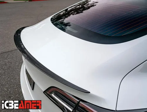 Vista 4 de ICBEAMER Alerón de maletero de fibra de carbono real, acabado brillante con ajuste resistente a la intemperie Tesla [modelo 3] estilo de fábrica