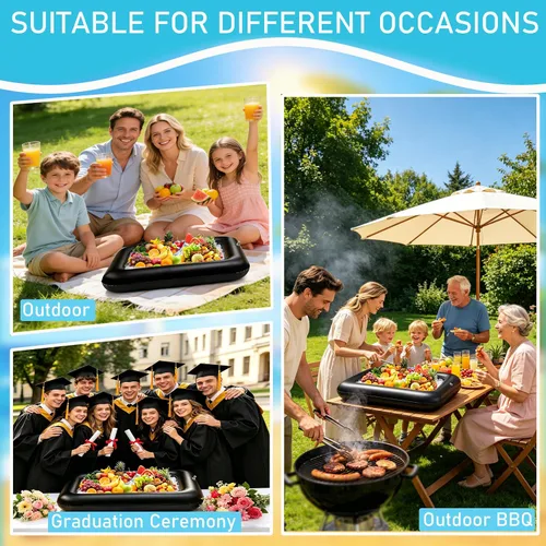 Vista 6 de Barra inflable para servir, juegos de servir ensaladas, bar, bufé, alimentos, bebidas, mesa inflable para piscina, bandeja de hielo fácil de inflar