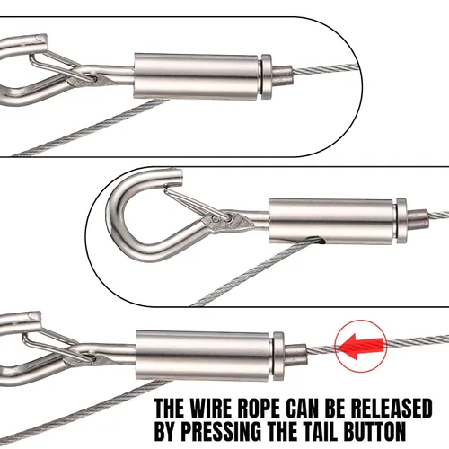 Vista 5 de Zonon 20 piezas de tensión de gancho y ojo portátiles para 1/25-1/16 galvanizado/304/316 cuerda de cable de acero inoxidable colgante de luz