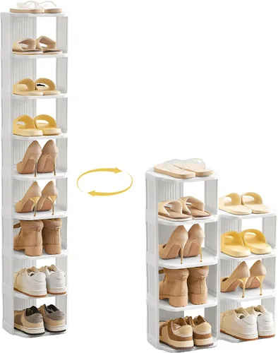 Vista 15 de UFORU - Zapatero pequeño, organizador de zapatos vertical de 5 niveles de plástico para espacios pequeños y estrechos, organizador de zapatos Negro
