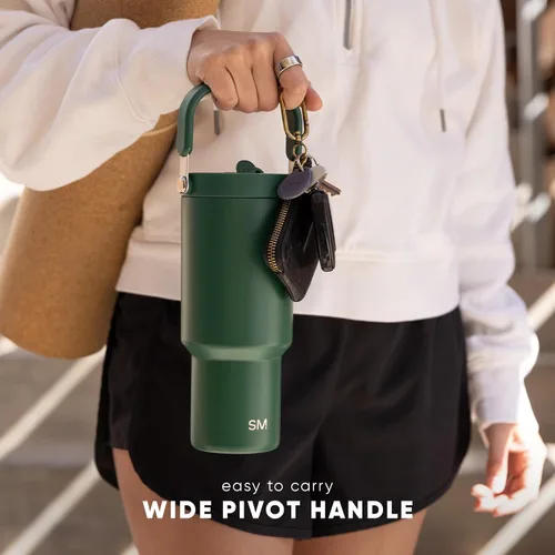 Vista 7 de Simple Modern Trek Pivot Vaso con pajita abatible de 30 oz con asa Botella de agua y protector Tapas intercambiables de pajita y para beber