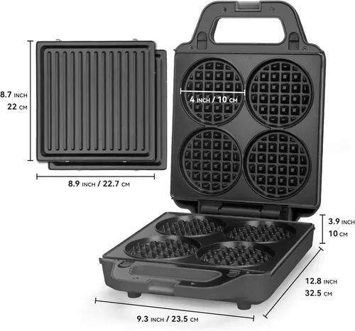 Vista 8 de SugarWhisk Mini Waflera 2 en 1 con Placas Extraíbles, Prensa Panini para Sándwiches, Prensa para Sándwiches, Waflera Eléctrica, Sandwichera