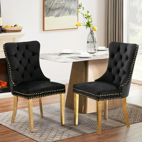 Vista 14 de Juego de 2 sillas de comedor tapizadas de tela de lino, sillas de cocina modernas de mediados de siglo con respaldo alto, ribete de cabeza de clavo