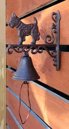 Vista 8 de Ebros Gift Campanas de hierro fundido rústico vintage occidental de casa de campo escocés Terrier perro puerta pared cena patio campana al aire