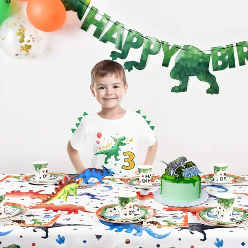 Vista 6 de WAWSAM Camiseta de cumpleaños para niño de 3 años, diseño de dinosaurio, de algodón, color blanco