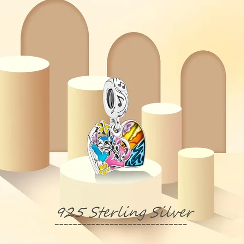 Vista 2 de RMMY S925 Sterling Silver Charm for Bracelet Necklace Charm Dangle Winnie and Stitch for Women Girl Birthday Gifts