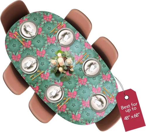 Vista 15 de LAMINET Mantel elástico ajustable para mesa, medallón grande, redondo, se adapta a mesas de hasta 45 a 56 pulgadas de diámetro Medallion