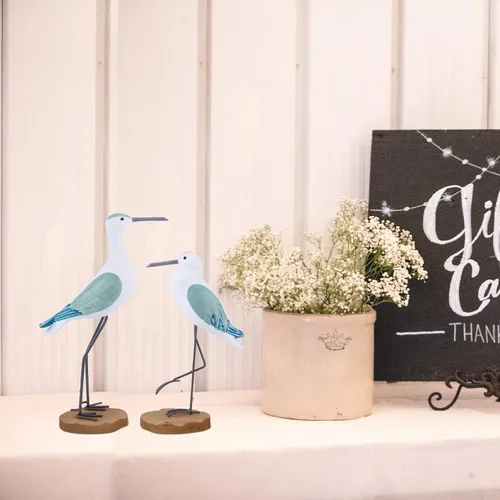 Vista 5 de Sewroro 2 estatuas de madera de gaviota, estatuas de madera de gaviota, estatuas de pájaros, figuras de simulación de aves marinas para centro