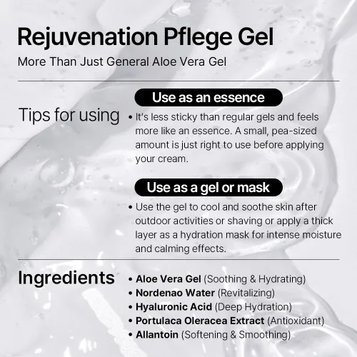 Vista 4 de ARZTIN Rejuvenation Pflege Gel, gel suavizante facial y corporal, gel no pegajoso, After Sun con aloe, agua mineral, 4.4 onzas líquidas