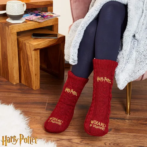Vista 2 de Harry Potter Regalos para mujeres y adolescentes, calcetines pantuflas, talla 4-9, calcetines antideslizantes con forro polar, suaves, cálidos