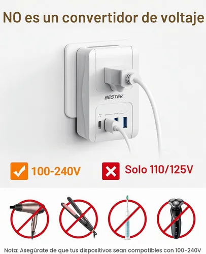 Vista 5 de BESTEK Adaptador de viaje internacional, PD 35W USB‑C cargador de viaje con 3 puertos USB‑A y 1 toma de CA, adaptador de corriente de viaje