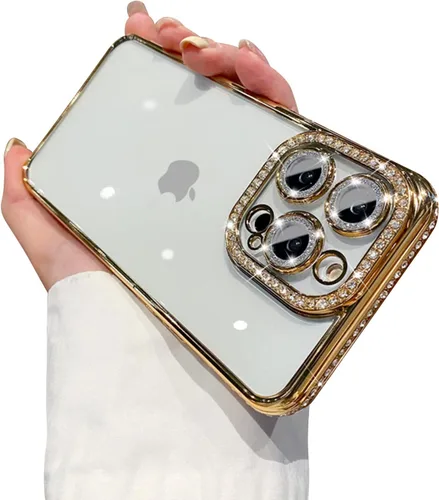 Vista 17 de Funda compatible con iPhone 11 Pro Max con protector de lente de cámara de diamante con purpurina, bonita funda de cristal transparente a prueba