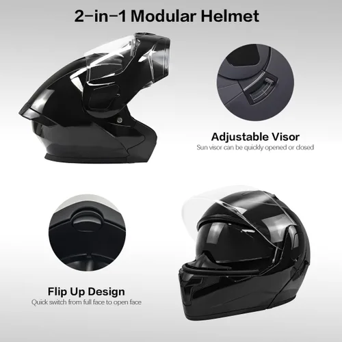Vista 4 de Casco modular de motocicleta, para adultos jóvenes y jóvenes, casco deportivo dual para motocicleta, casco para moto de nieve, bicicleta de calle