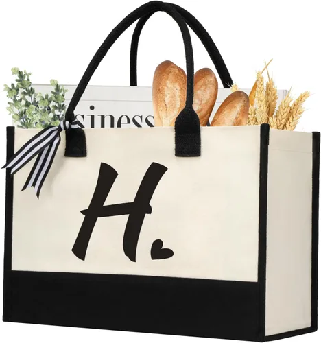 Vista 25 de shenee Initial Canvas Tote Bag, Personalized Beach Bags Gift for Women