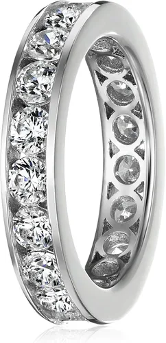 Vista 2 de Tienda Collection Platinum-Plated Sterling Silver Infinite Elements Cubic Zirconia Channel Set All-Around Band Ring