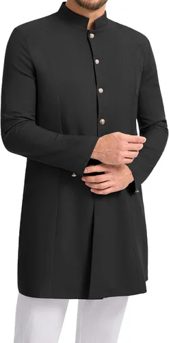 Vista 7 de YAOHUOLE Abrigos Kurta para hombre, trajes étnicos indios reales Jubba Thobe para hombres Gris